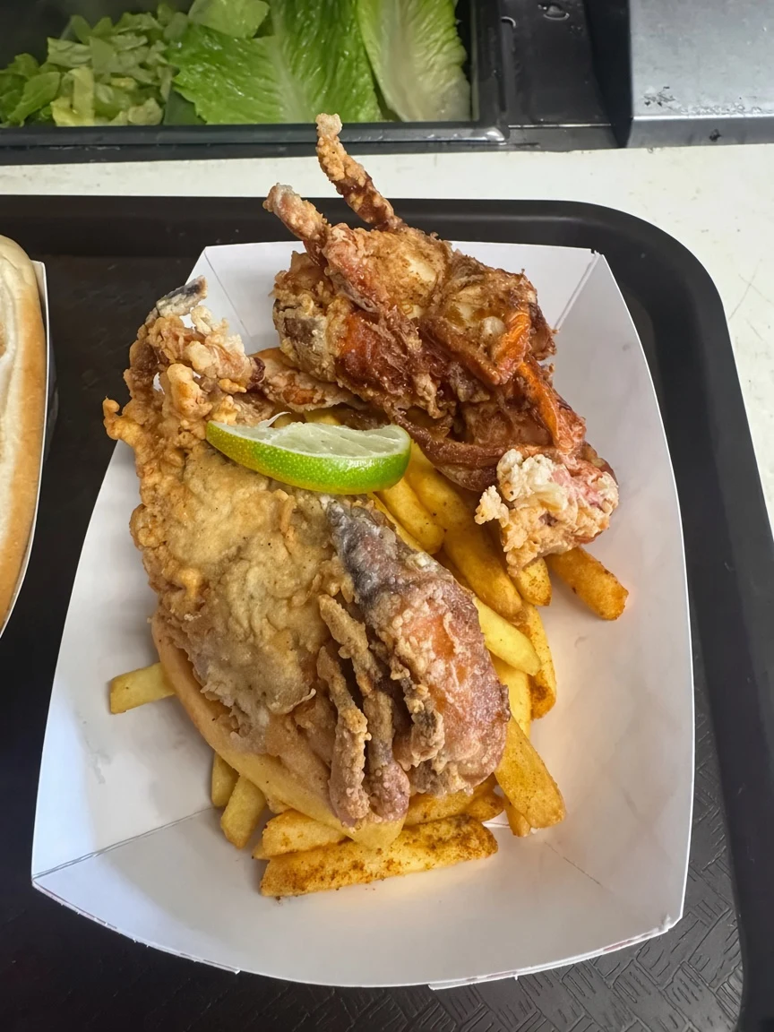 A fried seafood plate from the City Seafood kitchen